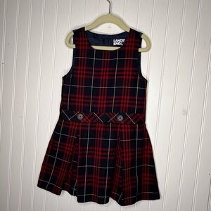 Land’ End Girls School Uniform Jumper Dress Plaid Classic Top of Knee Size 5